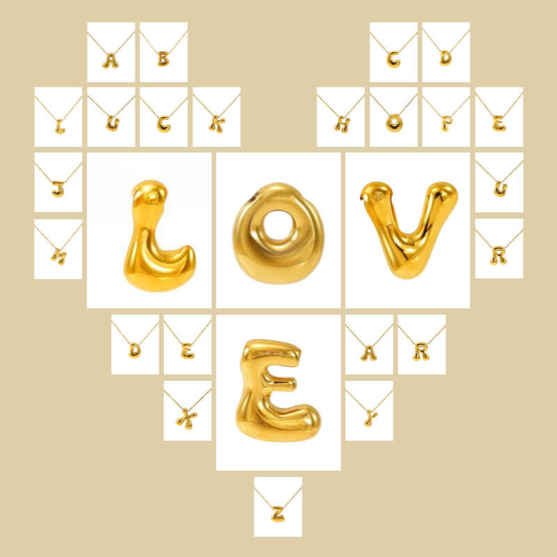 bubble initial necklace gold