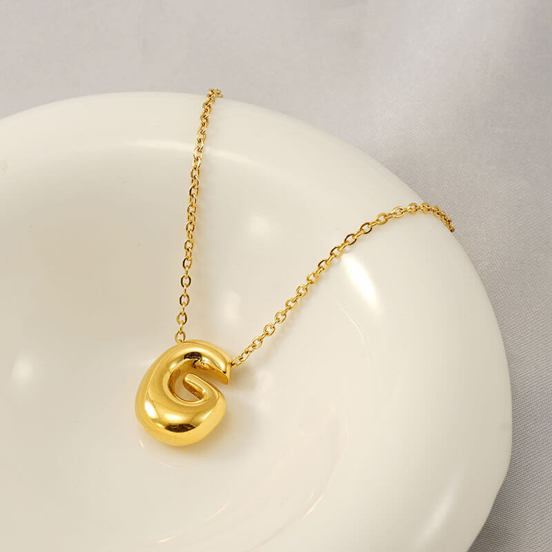 bubble letter necklace gold