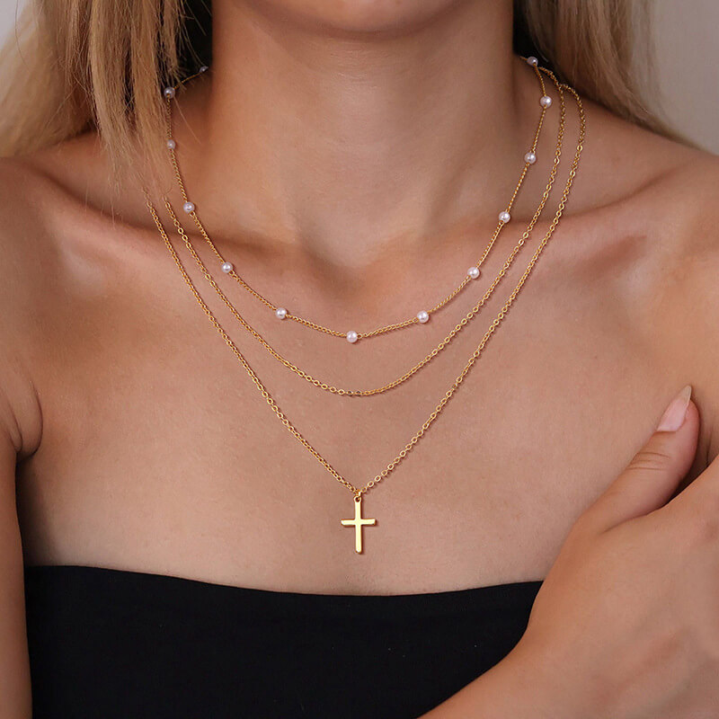 layered cross necklace