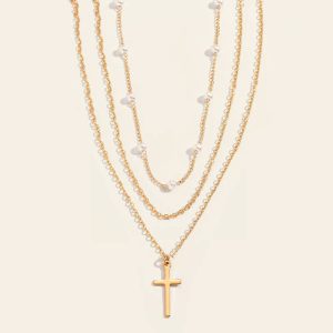 layered cross necklace silver
