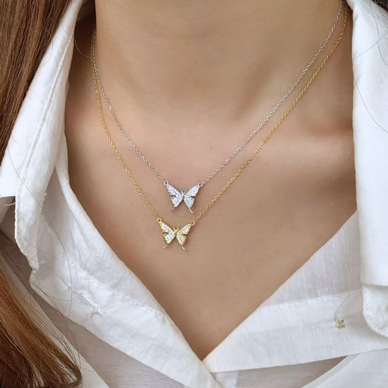 diamond butterfly necklace white gold