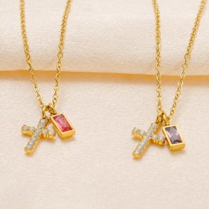 Birthstone Cross Necklace